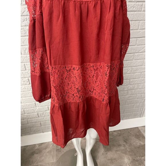 Bibi Women Cold Shoulder Long Sleeve Tiered Dress Size L - Picture 7 of 13